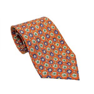 Polo by Ralph Lauren 100% Silk Handmade Orange Purple Green Patterned Men's Tie